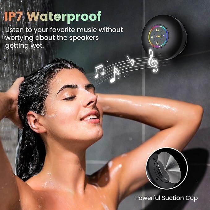 Waterproof Bluetooth Shower Speaker with LED Lights & Suction Cup