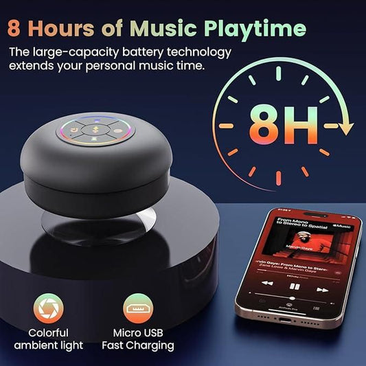 Waterproof Bluetooth Shower Speaker with LED Lights & Suction Cup
